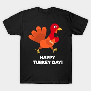 Happy Turkey Day With Turkey Holding an Apple T-Shirt